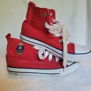 Polo Ralph Lauren Boys Shoes Size 1 Red Lace Up Hi Top Red Sneakers Canvas